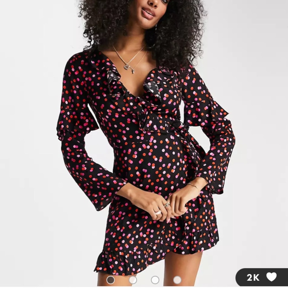 Floral wrap dress black pink orange